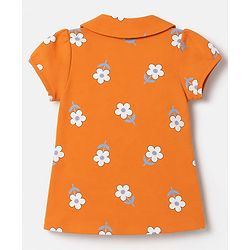Babyhug 100% Cotton Knit Half Sleeves Top & Pyjama Night Suit Co-ords With Floral Print - Orange