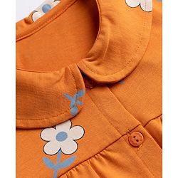 Babyhug 100% Cotton Knit Half Sleeves Top & Pyjama Night Suit Co-ords With Floral Print - Orange
