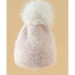 Babyhug Viscose Woollen Cap with Pom Pom Pink - Diameter 16.5 cm