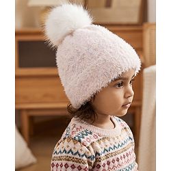 Babyhug Viscose Woollen Cap with Pom Pom Pink - Diameter 16.5 cm