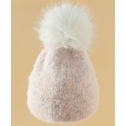 Babyhug Viscose Woollen Cap with Pom Pom Pink - Diameter 16.5 cm