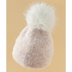 Babyhug Viscose Woollen Cap with Pom Pom Pink - Diameter 16.5 cm