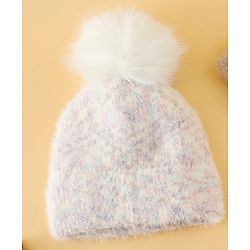 Babyhug Viscose Woollen Cap with Pom Pom Pink - Diameter 16.5 cm