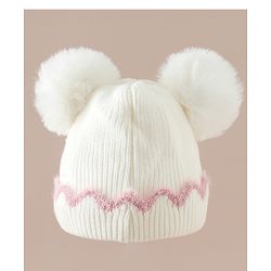 Babyhug Viscose Woollen Cap with Pom Pom and Bow Pearl Applique Fuchsia - Diameter 18.5 cm