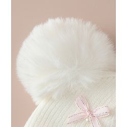 Babyhug Viscose Woollen Cap with Pom Pom and Bow Pearl Applique Fuchsia - Diameter 18.5 cm