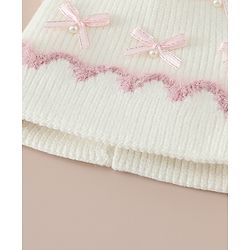 Babyhug Viscose Woollen Cap with Pom Pom and Bow Pearl Applique Fuchsia - Diameter 18.5 cm