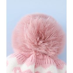 Babyhug Woollen Cap with Pom Pom & Ear with Bow Design Pink - Diameter 18.5 cm