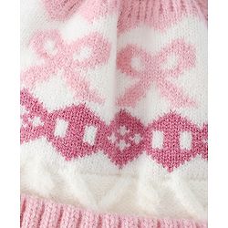 Babyhug Woollen Cap with Pom Pom & Ear with Bow Design Pink - Diameter 18.5 cm
