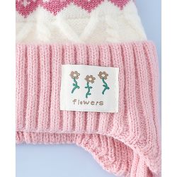 Babyhug Woollen Cap with Pom Pom & Ear with Bow Design Pink - Diameter 18.5 cm