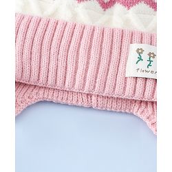 Babyhug Woollen Cap with Pom Pom & Ear with Bow Design Pink - Diameter 18.5 cm