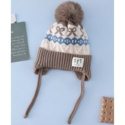 Babyhug Woollen Cap with Pom Pom & Ear with Bow Design Pink - Diameter 18.5 cm