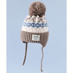 Babyhug Woollen Cap with Pom Pom & Ear with Bow Design Pink - Diameter 18.5 cm