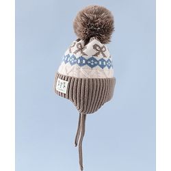 Babyhug Woollen Cap with Pom Pom & Ear with Bow Design Pink - Diameter 18.5 cm