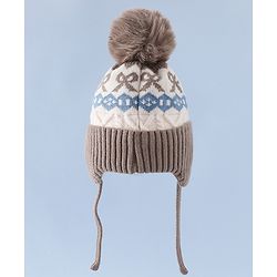 Babyhug Woollen Cap with Pom Pom & Ear with Bow Design Pink - Diameter 18.5 cm