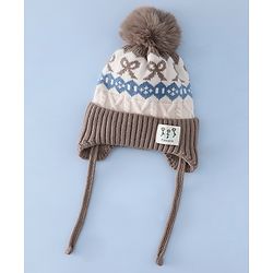 Babyhug Woollen Cap with Pom Pom & Ear with Bow Design Pink - Diameter 18.5 cm