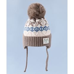 Babyhug Woollen Cap with Pom Pom & Ear with Bow Design Pink - Diameter 18.5 cm