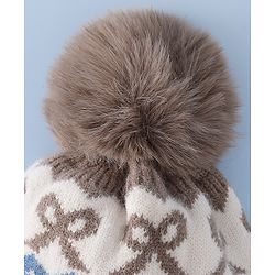 Babyhug Woollen Cap with Pom Pom & Ear with Bow Design Pink - Diameter 18.5 cm