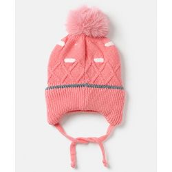 Babyhug Viscose Woollen Cap With Flower Applique in Blue - Diameter 15 cm