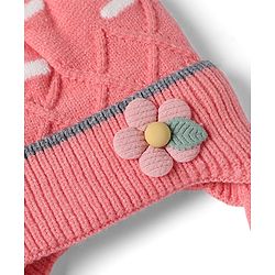 Babyhug Viscose Woollen Cap With Flower Applique in Blue - Diameter 15 cm