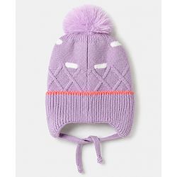 Babyhug Viscose Woollen Cap With Flower Applique in Blue - Diameter 15 cm