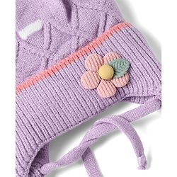 Babyhug Viscose Woollen Cap With Flower Applique in Blue - Diameter 15 cm