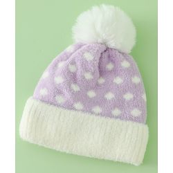 Babyhug Woollen Cap with Polka Dots & Pom Pom in Purple - Diameter 17 cm