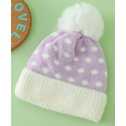Babyhug Woollen Cap with Polka Dots & Pom Pom in Purple - Diameter 17 cm