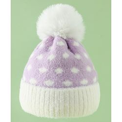 Babyhug Woollen Cap with Polka Dots & Pom Pom in Purple - Diameter 17 cm
