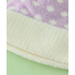 Babyhug Woollen Cap with Polka Dots & Pom Pom in Purple - Diameter 17 cm