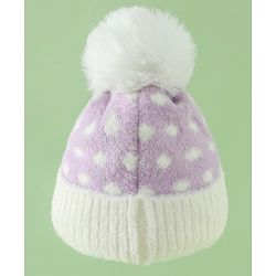 Babyhug Woollen Cap with Polka Dots & Pom Pom in Purple - Diameter 17 cm