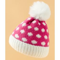 Babyhug Woollen Cap with Polka Dots & Pom Pom in Purple - Diameter 17 cm