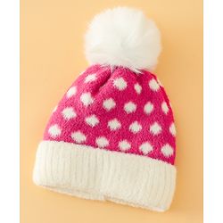 Babyhug Woollen Cap with Polka Dots & Pom Pom in Purple - Diameter 17 cm