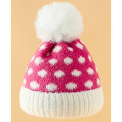 Babyhug Woollen Cap with Polka Dots & Pom Pom in Purple - Diameter 17 cm