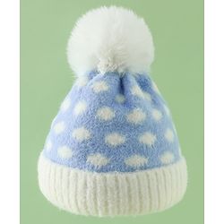Babyhug Woollen Cap with Polka Dots & Pom Pom in Purple - Diameter 17 cm