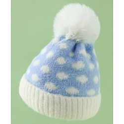 Babyhug Woollen Cap with Polka Dots & Pom Pom in Purple - Diameter 17 cm