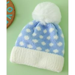 Babyhug Woollen Cap with Polka Dots & Pom Pom in Purple - Diameter 17 cm