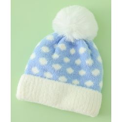 Babyhug Woollen Cap with Polka Dots & Pom Pom in Purple - Diameter 17 cm