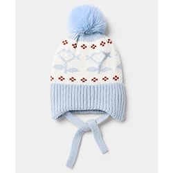 Babyhug Winter Cap With Flower Design in Blue - Diameter 15.5 cm