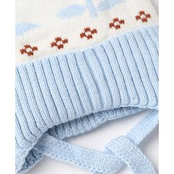 Babyhug Winter Cap With Flower Design in Blue - Diameter 15.5 cm