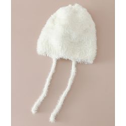 Babyhug Woollen Cap with Knot & Bow Applique White - Diameter 16.5 cm