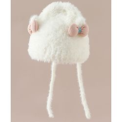Babyhug Woollen Cap with Knot & Bow Applique White - Diameter 16.5 cm