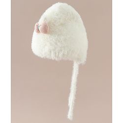Babyhug Woollen Cap with Knot & Bow Applique White - Diameter 16.5 cm
