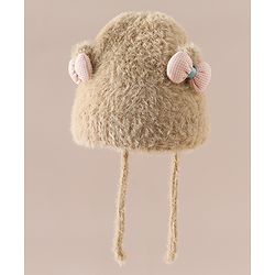 Babyhug Woollen Cap with Knot & Bow Applique White - Diameter 16.5 cm