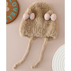 Babyhug Woollen Cap with Knot & Bow Applique White - Diameter 16.5 cm