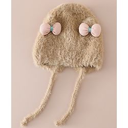 Babyhug Woollen Cap with Knot & Bow Applique White - Diameter 16.5 cm