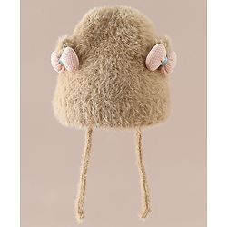 Babyhug Woollen Cap with Knot & Bow Applique White - Diameter 16.5 cm