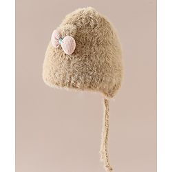Babyhug Woollen Cap with Knot & Bow Applique White - Diameter 16.5 cm