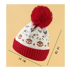 Babyhug Woollen Cap with Heart Print & Pom Pom in Red - Diameter 16.5 cm