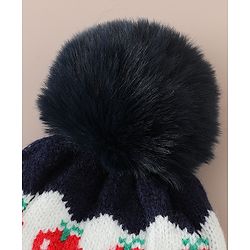 Babyhug Viscose Woollen Cap with Pom Pom & Tomato Print Pink - Diameter 17.5 cm