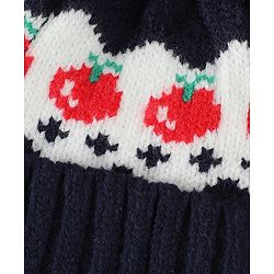 Babyhug Viscose Woollen Cap with Pom Pom & Tomato Print Pink - Diameter 17.5 cm